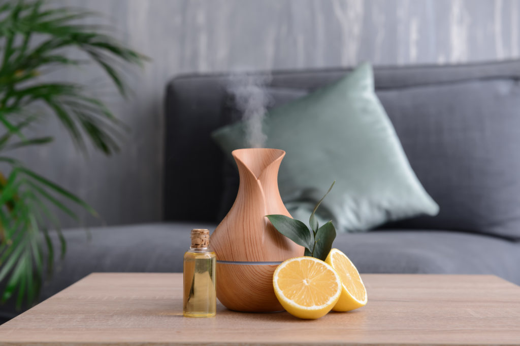 Humidifier in living room with arompatherapy